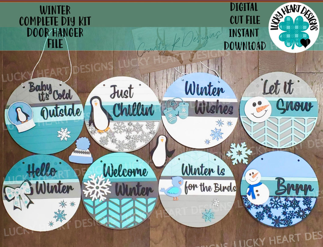 Winter Door Hanger Bundle Complete DIY KIT File SVG, Snow Sign Glowforge, LuckyHeartDesignsCo