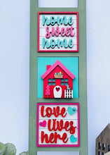 Load image into Gallery viewer, Love Lives Here Valentines Day Interchangeable Leaning Sign File SVG, Glowforge, LuckyHeartDesignsCo
