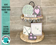 Load image into Gallery viewer, LOVE Valentines Day Tiered Tray File SVG, glowforge, Tier Tray, mini scrabble letters
