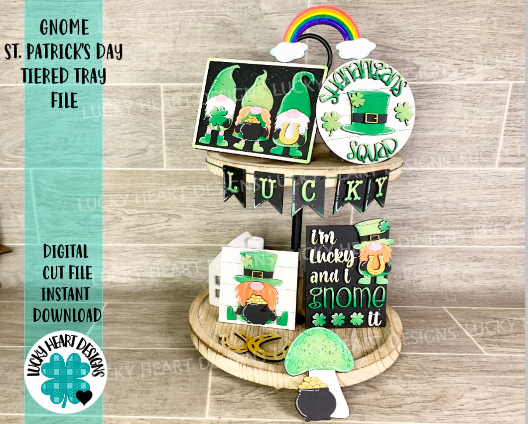 Gnome St. Patrick's Day Tiered Tray File SVG, Tier Tray Glowforge, LuckyHeartDesignsCo