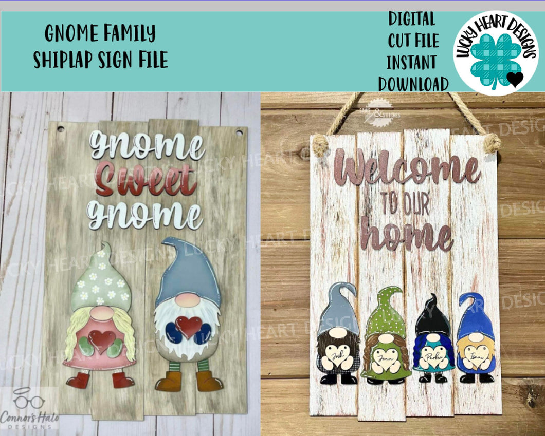 Gnome Family Shiplap Sign File SVG, Glowforge, LuckyHeartDesignsCo