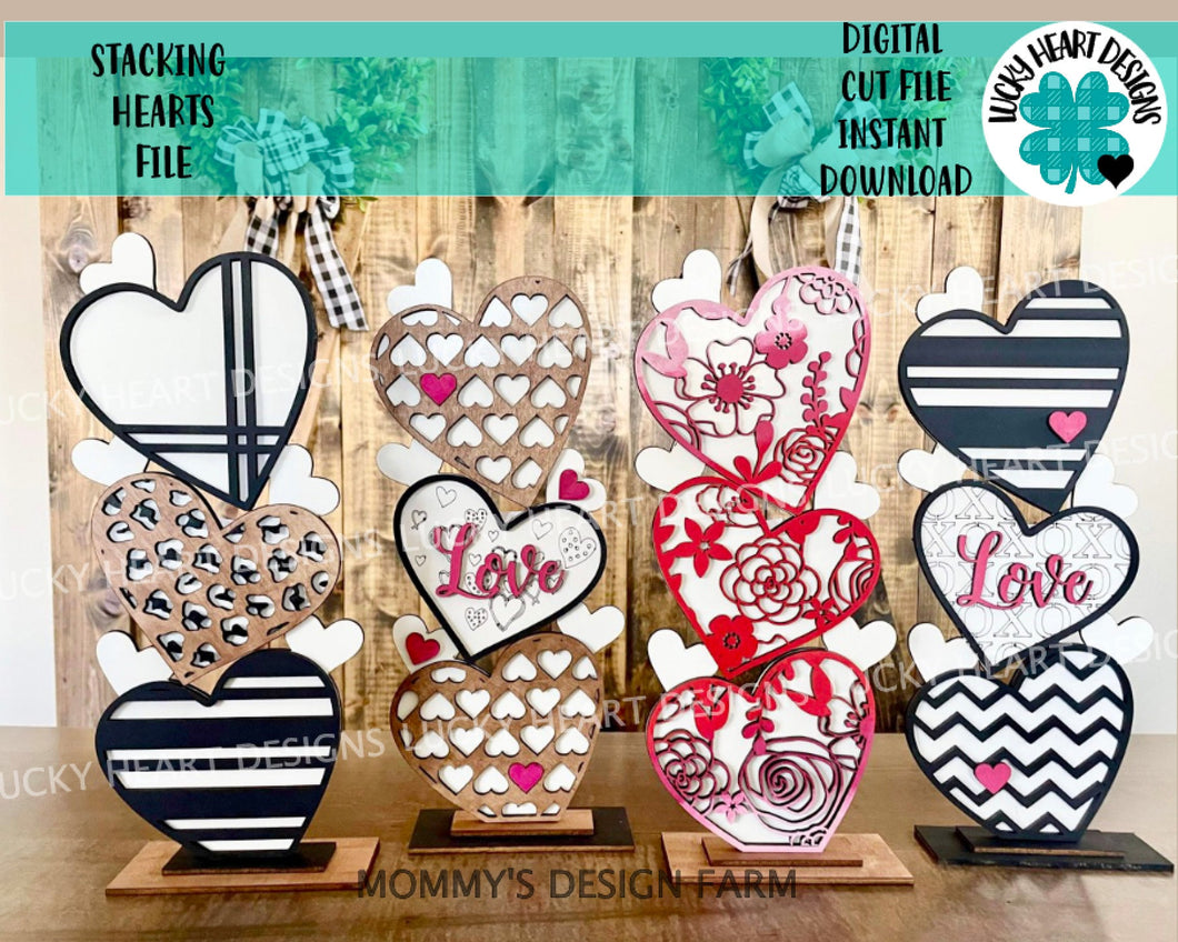 Stacking Hearts Love Valentines File SVG, Glowforge, LuckyHeartDesignsCo