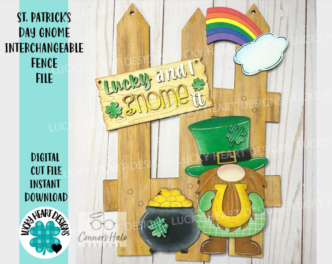 St. Patrick's Day Gnome Interchangeable Fence File SVG, Glowforge, LuckyHeartDesignsCo