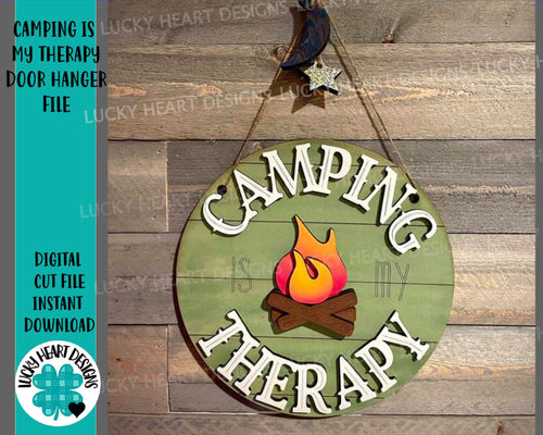 Camping Is My Therapy Door Hanger File Svg, Glowforge Laser, LuckyHeartDesignsCo
