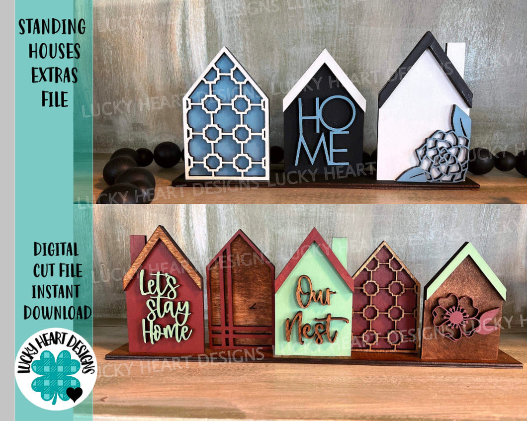 Standing Houses File SVG, Tiered Tray Houses, Glowforge Laser, LuckyHeartDesignsCo