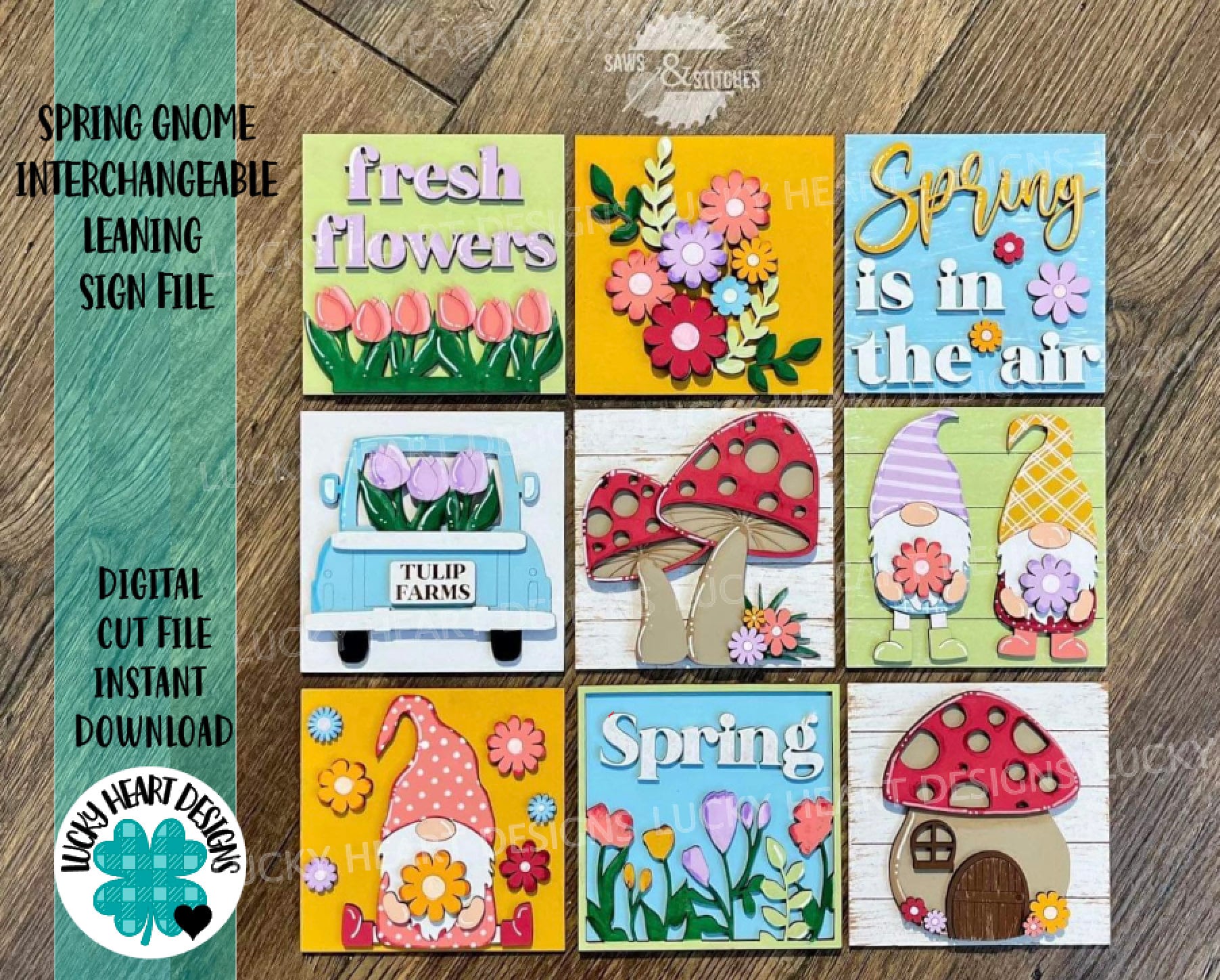 Gnome Spring Interchangeable Leaning Sign File SVG, Tiered Tray Glowfo ...