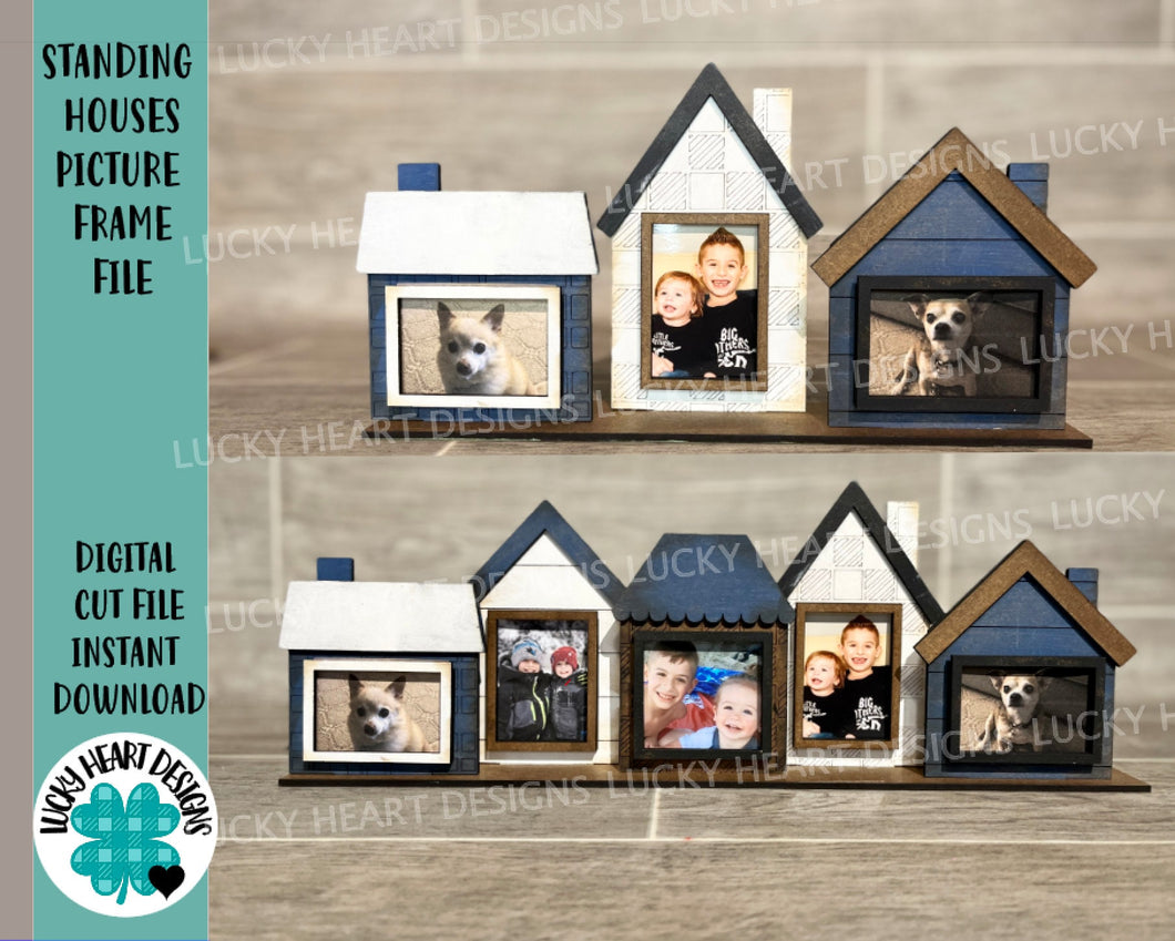Standing Houses Picture Frame SVG File, Photo Frame Glowforge, LuckyHeartDesignsCo