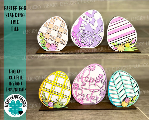 Standing Easter Egg Trio File, Glowforge, LuckyHeartDesignsCo