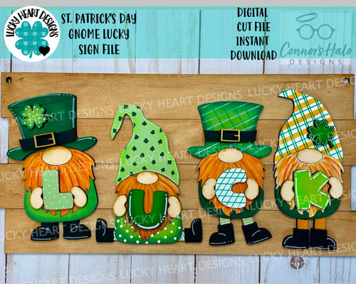 St. Patrick's Day Gnome Sign File SVG, Lucky Glowforge, LuckyHeartDesignsCo