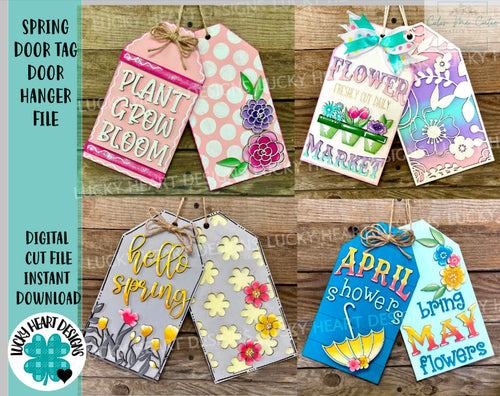 Spring Door Tag Door Hanger File SVG, Glowforge, LuckyHeartDesignsCo