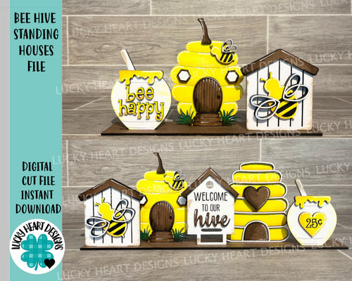 Bee Hive Standing Houses File SVG, tiered tray Glowforge, LuckyHeartDesignsCo