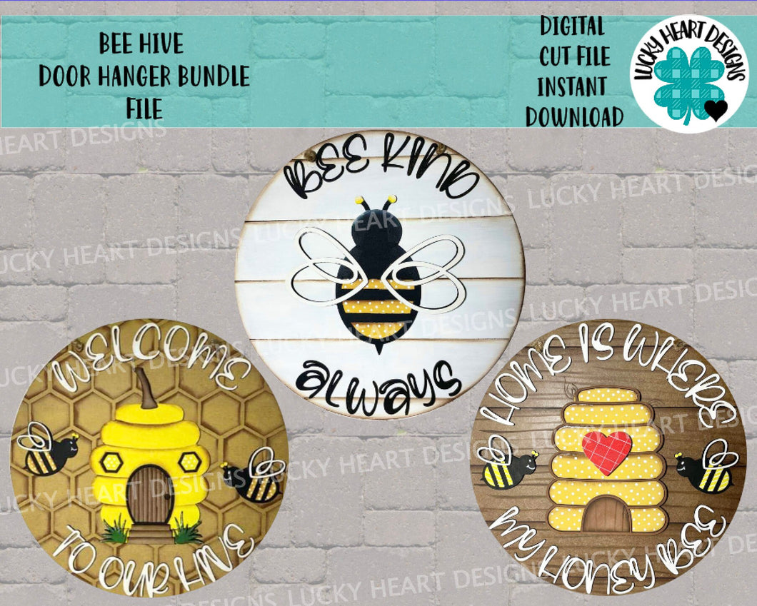 Bee Hive Door Hanger Bundle File SVG, LuckyHeartDesignsCo