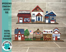 Load image into Gallery viewer, Americana Standing Houses File SVG, Fourth of July, USA Glowforge, LuckyHeartDesignsCo
