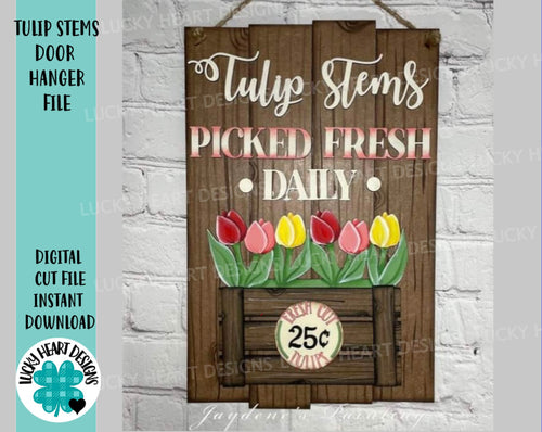 Tulip Stems Door Hanger File, Spring Glowforge, LuckyHeartDesignsCo