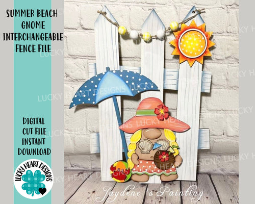 Summer Beach Gnome Interchangeable Fence File, Glowforge, LuckyHeartDesignsCo