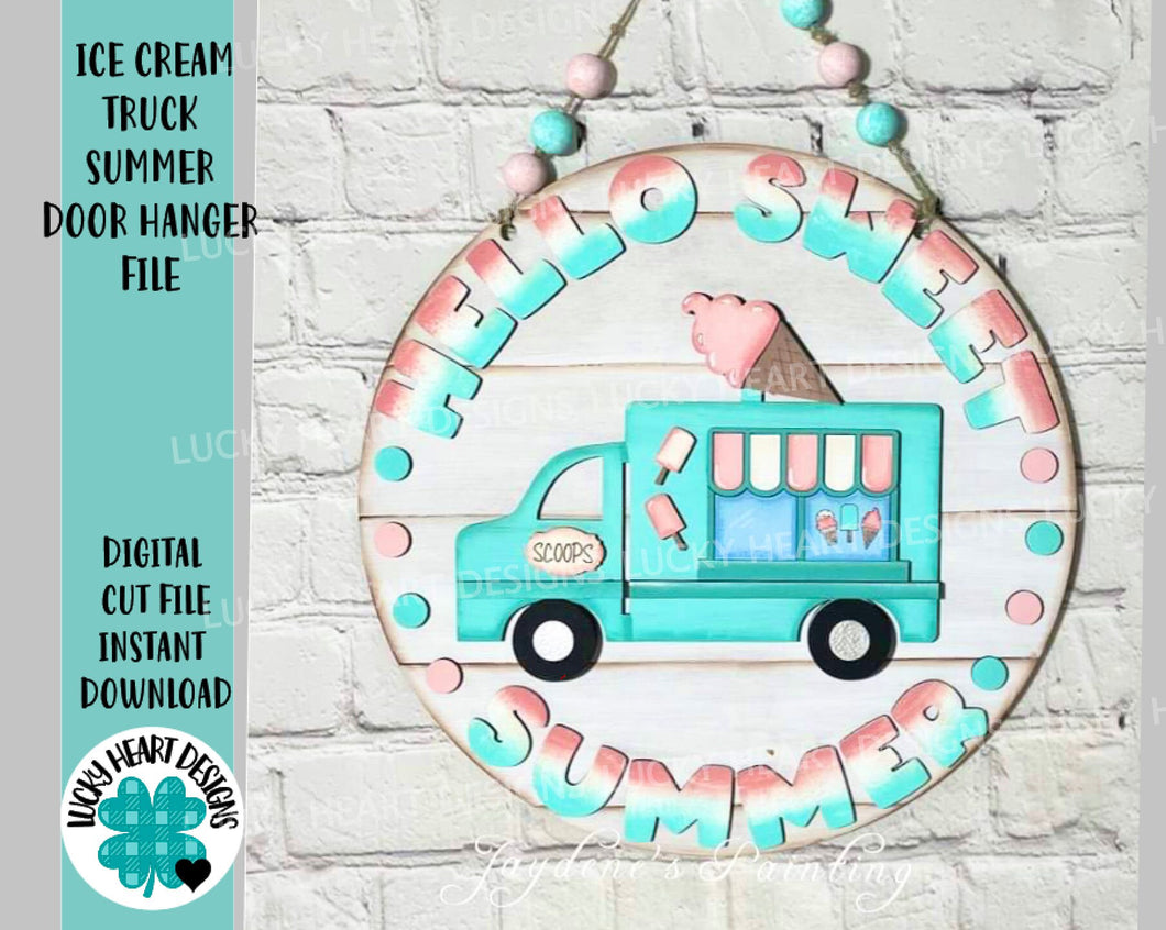 Ice Cream Truck Summer Door Hanger File SVG, Glowforge, LuckyHeartDesignsCo