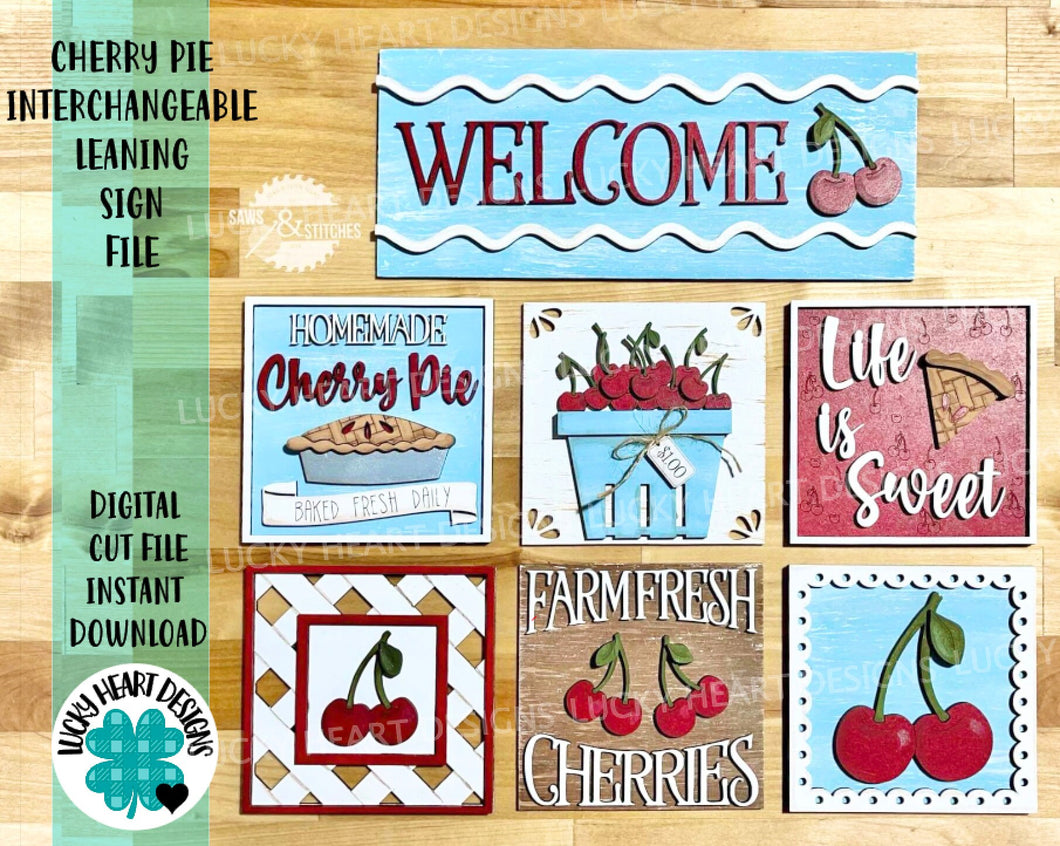 Cherry Pie Interchangeable Leaning Sign File SVG, Tiered Tray Glowforge, LuckyHeartDesignsCo