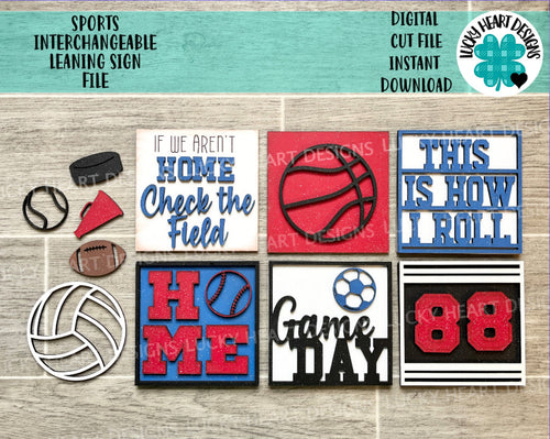 Sports Interchangeable Leaning Sign File SVG, Tiered Tray Glowforge, LuckyHeartDesignsCo