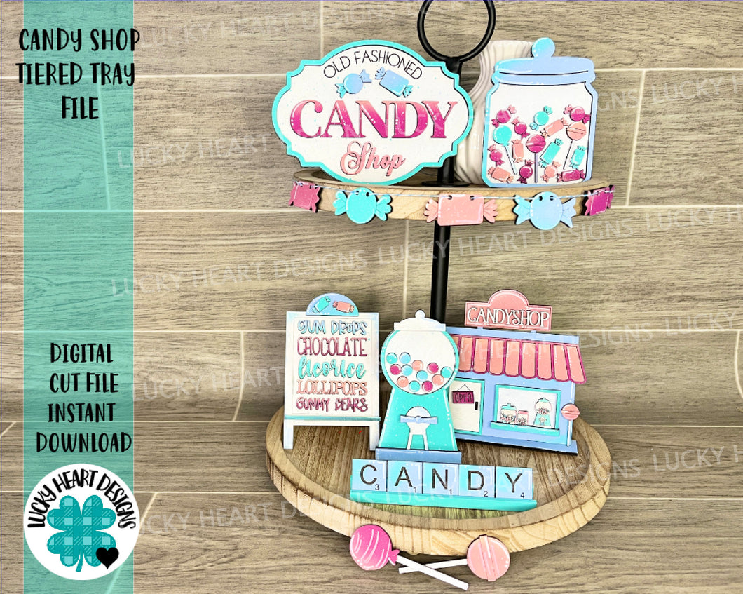Candy Shop Tiered Tray File SVG, Glowforge tier tray, LuckyHeartDesignsCo