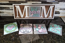 Load image into Gallery viewer, Mom Interchangeable Leaning Sign File SVG, Mother&#39;s Day Glowforge, LuckyHeartDesignsCo
