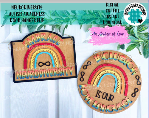 Neurodiversity Autism Awareness Door Hanger File, Glowforge, LuckyHeartDesignsCo