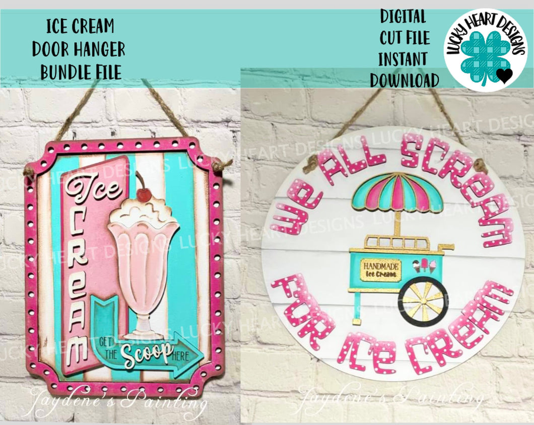 Ice Cream Door Hanger Bundle File SVG, Icecream Summer Glowforge, LuckyHeartDesignsCo