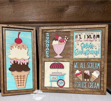 Load image into Gallery viewer, Vintage Ice Cream Interchangeable Leaning Sign File SVG, Tiered Tray Glowforge, LuckyHeartDesignsCo
