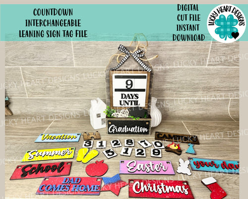 Countdown Interchangeable Leaning Tag Sign File SVG, Seasonal Glowforge, LuckyHeartDesignsCo