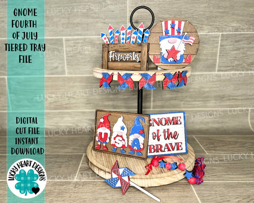 Gnome Fourth Of July Tiered Tray File SVG, American USA Tier Tray, Glowforge, LuckyHeartDesignsCo