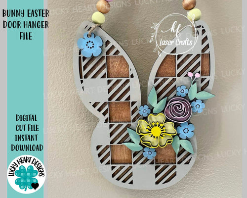 Bunny Easter Door Hanger File VSG, Glowforge Plaid