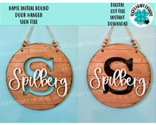 Load image into Gallery viewer, Name Initial Round Door Hanger File SVG, Glowforge Laser, Shiplap Sign, LuckyHeartDesignsCo
