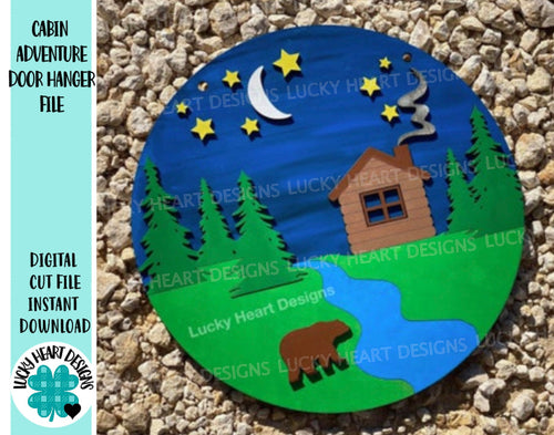 Cabin Adventure Door Hanger Sign File SVG, Glowforge Laser, LuckyHeartDesignsCo