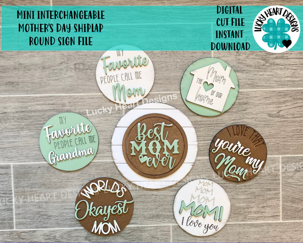Interchangeable Mother's Day Shiplap Round Sign File SVG, Mom Glowforge Laser, LuckyHeartDesignsCo