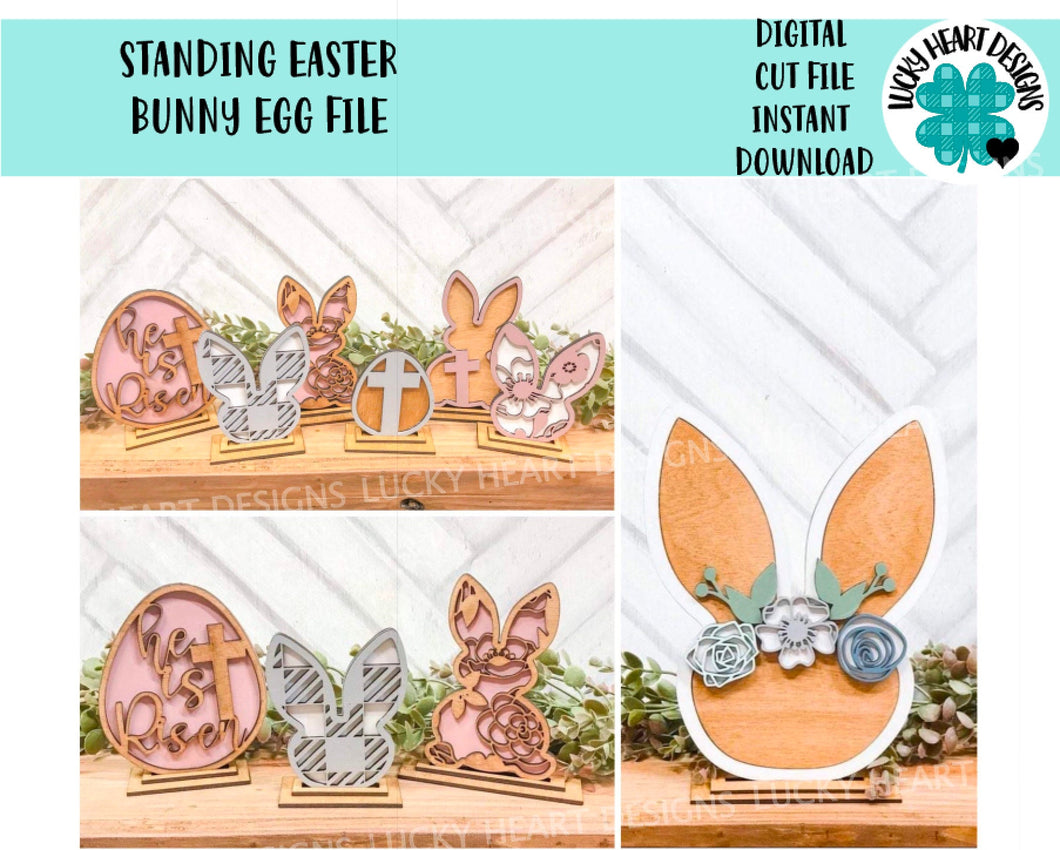 Standing Easter Bunny Egg File SVG, Glowforge He is Risen floral