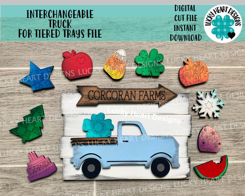 Interchangeable Truck For Tiered Truck File SVG, Glowforge Laser, Seasonal Shapes, LuckyHeartDesignsCo