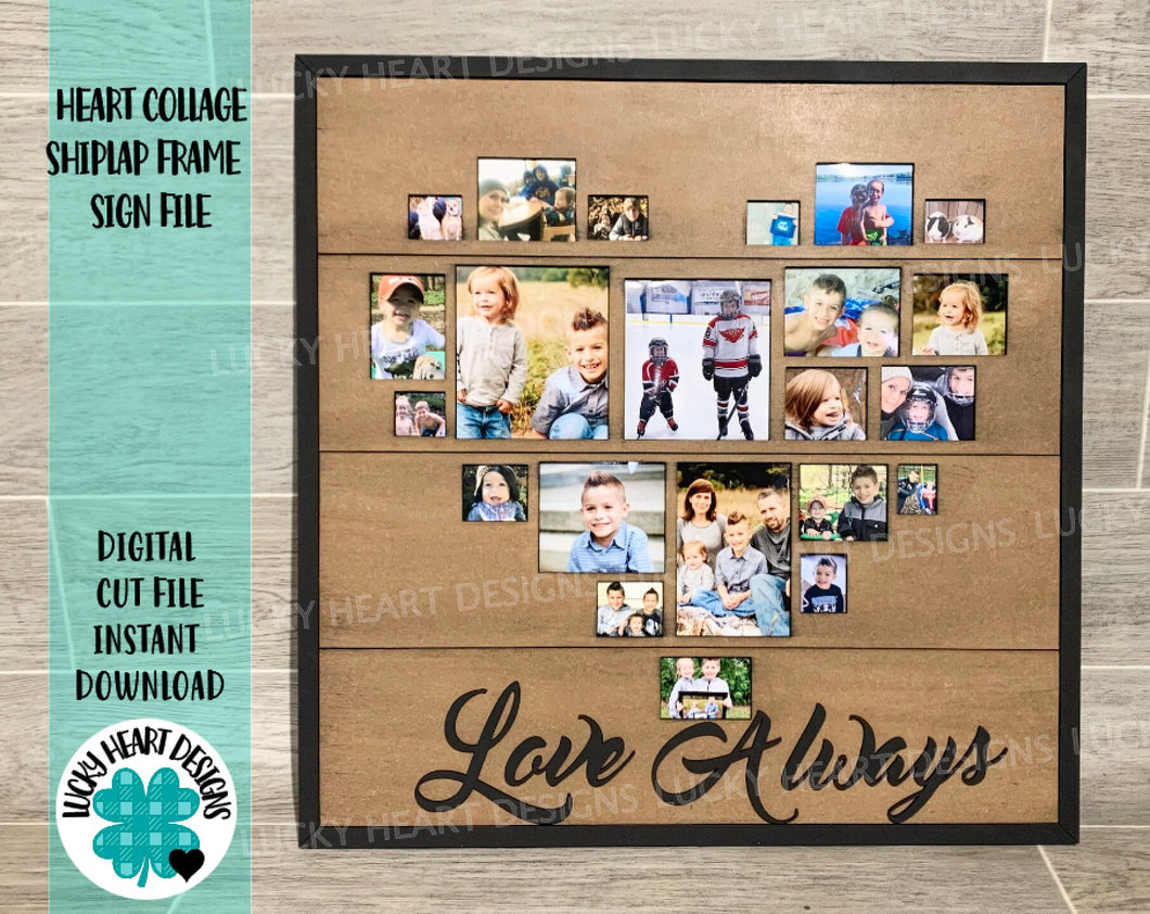 Heart Collage Shiplap Frame File SVG, Glowforge Picture Frame