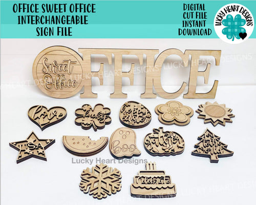 Office Sweet Office Interchangeable Standing Sign, File SVG, Glowforge, LuckyHeartDesignsCo