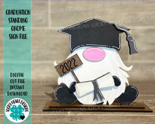 Load image into Gallery viewer, Graduation Standing Gnome File SVG, Glowforge, LuckyHeartDesignsCo
