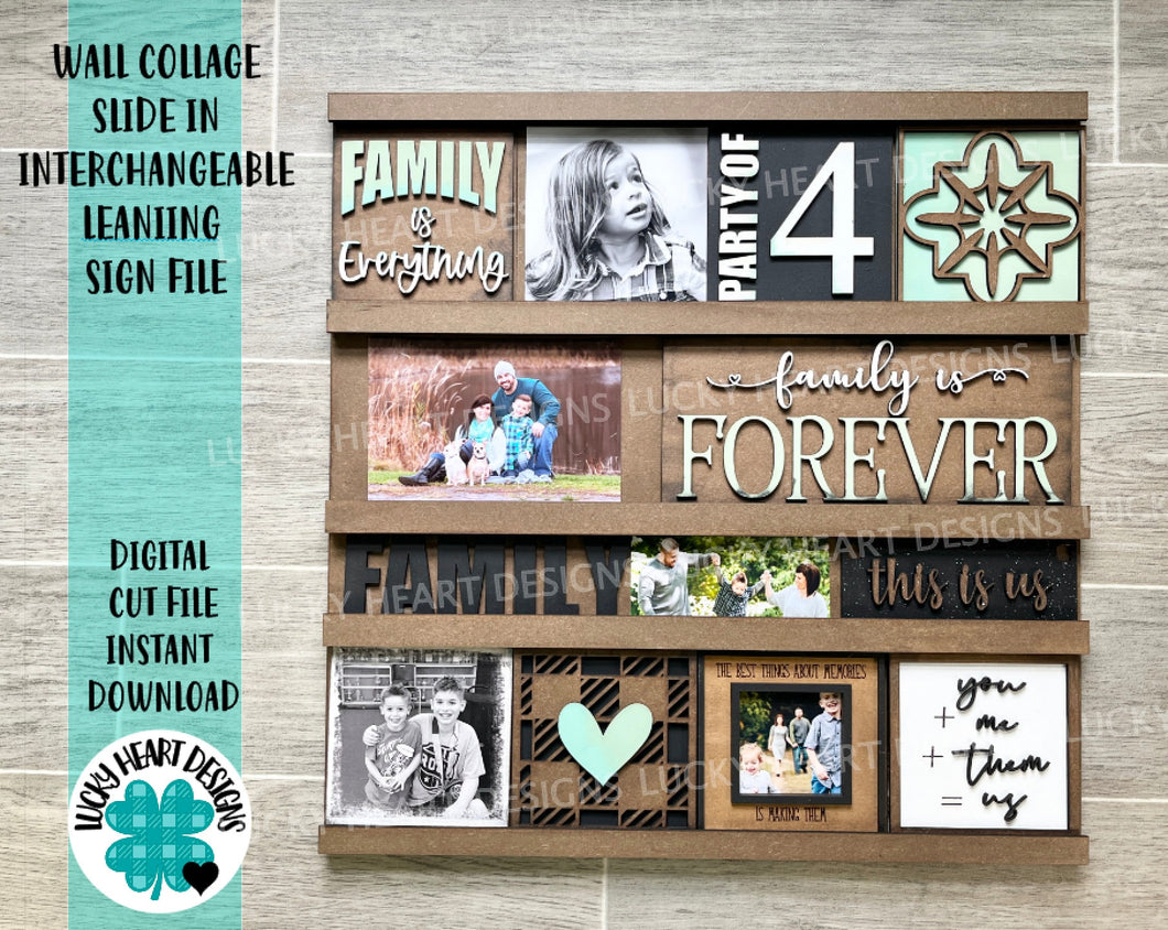 Wall Collage Slide In Interchangeable Sign File SVG, Leaning Sign Glowforge, LuckyHeartDesignsCo