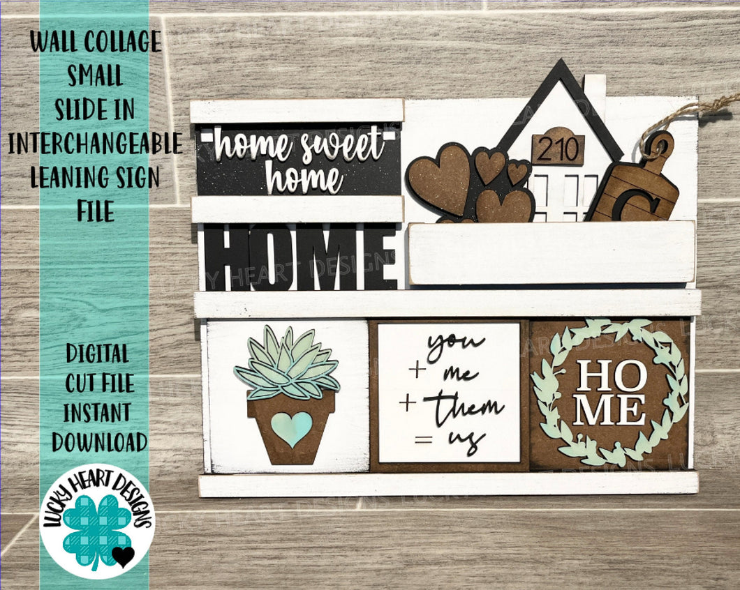 Wall Collage Small Slide In Interchangeable Leaning Sign File, Glowforge, LuckyHeartDesignsCo