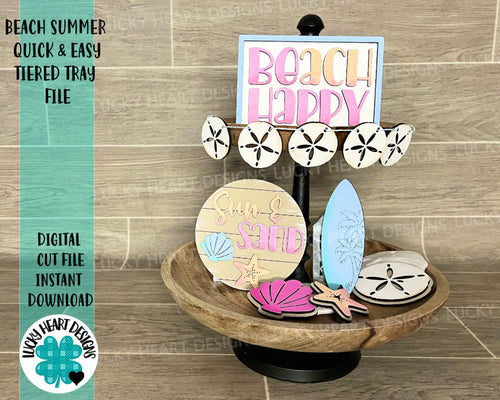 Beach Summer Quick and Easy Tiered Tray File SVG, Glowforge Tier Tray, LuckyHeartDesignsCo