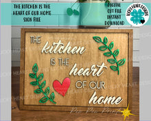 Load image into Gallery viewer, The kitchen is the heart of our home File SVG, glowforge or stencil sign
