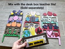 Load image into Gallery viewer, Teacher Desk Box Interchangeable leaning sign File SVG, Glowforge School, LuckyHeartDesignsCo
