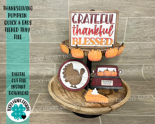 Thanksgiving Pumpkin Quick and Easy Tiered Tray File SVG, Glowforge Tier Tray, LuckyHeartDesignsCo