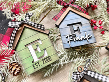 Load image into Gallery viewer, Initial Shiplap Houses Christmas Ornaments File SVG, Glowforge Farmhouse, LuckyHeartDesignsCo
