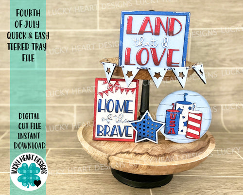 Fourth of July Quick and Easy Tiered Tray File SVG, Glowforge America Tier Tray, LuckyHeartDesignsCo