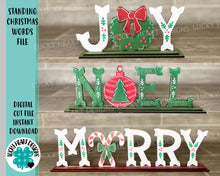 Load image into Gallery viewer, Standing Christmas Word File SVG, Glowforge, Holiday, LuckyHeartDesignsCo
