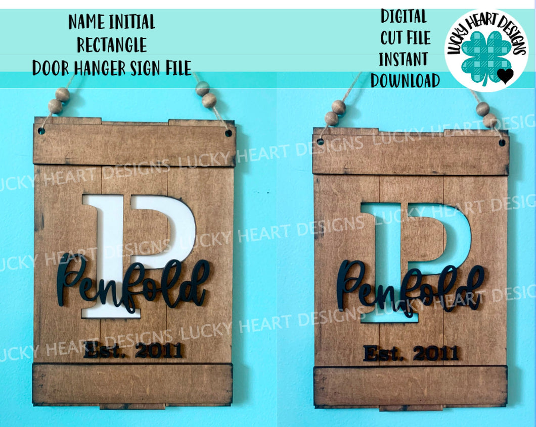 Name Initial Rectangular Door Hanger Sign File SVG, Glowforge Laser, LuckyHeartDesignsCo