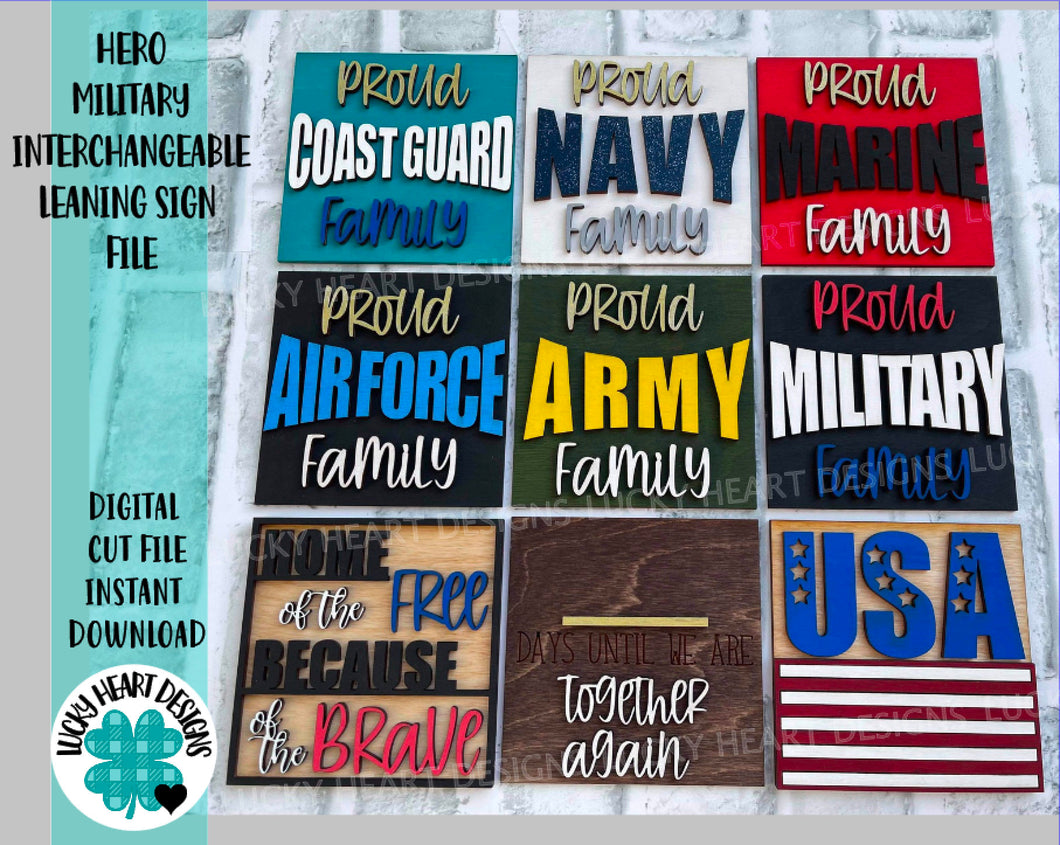 Hero Military Interchangeable Leaning Sign File SVG, Tiered Tray Glowforge, LuckyHeartDesignsCo