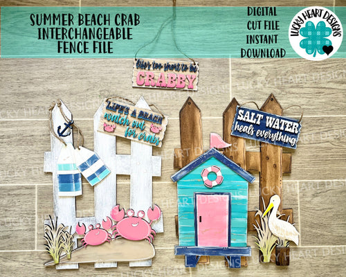 Summer Beach Crab Interchangeable Fence File SVG, LuckyHeartDesignsCo